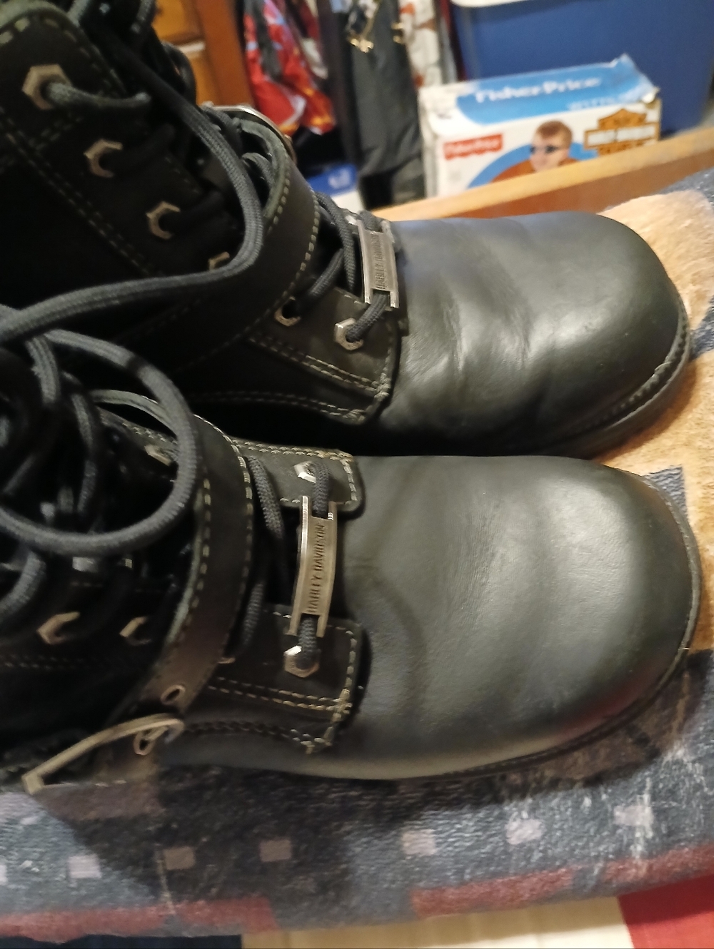 Harley-Davidson Womens Black Lace-Up Strap Boots - Picture 2 of 5